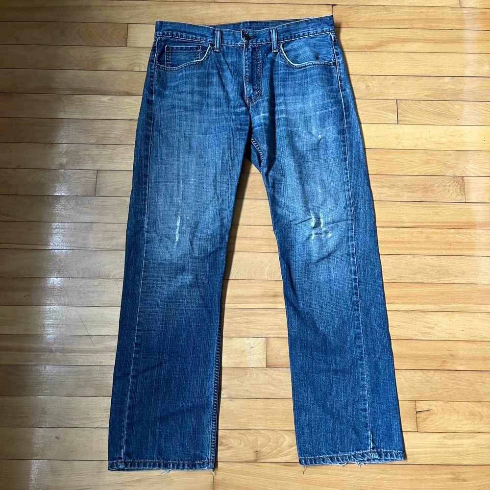 Levis 559 Relaxed Straight Leg Jeans Mens 33x32 Medium Wash Distressed Denim
